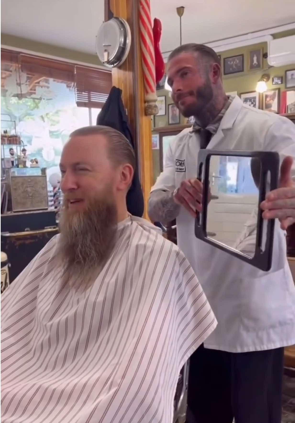 Mike’s back at @Schorem Traditional Barbershop from his trip to California… and so is the full treatment. From grown-out to locked in, hair tight, beard sharper than ever. That’s what happens when your barber knows you. And a quick Bink cameo of course! 🐶 #reuzel #barbershop #beardtrim #slickback #menshair