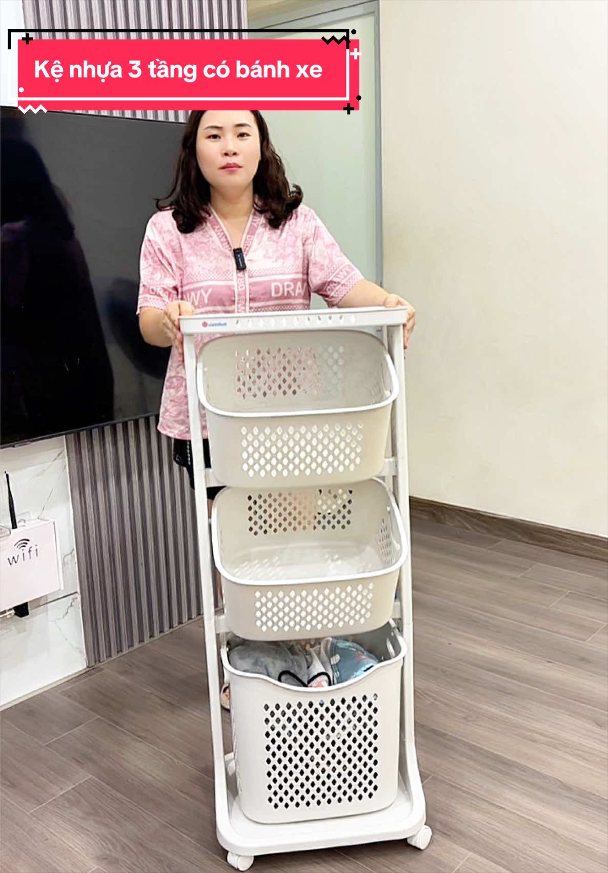 Kệ nhựa 3 tầng có bánh xe cao rộng đựng đồ tiện lắm nha. #kenhua3tang #ke3tang #ke3tangcobanhxe 
