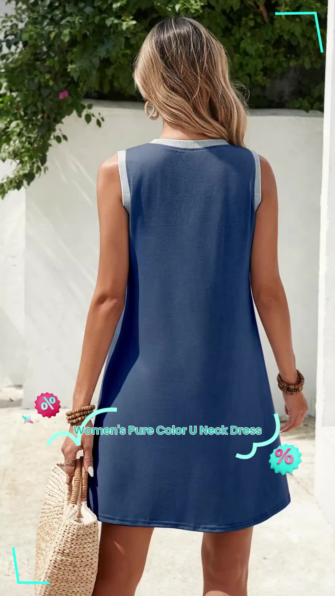 Women's Dress, Pure Color U Neck Patchwork, Gentle Comfort Versatile Fabric, Suitable for Home Travel All Seasons Casual Fashion 