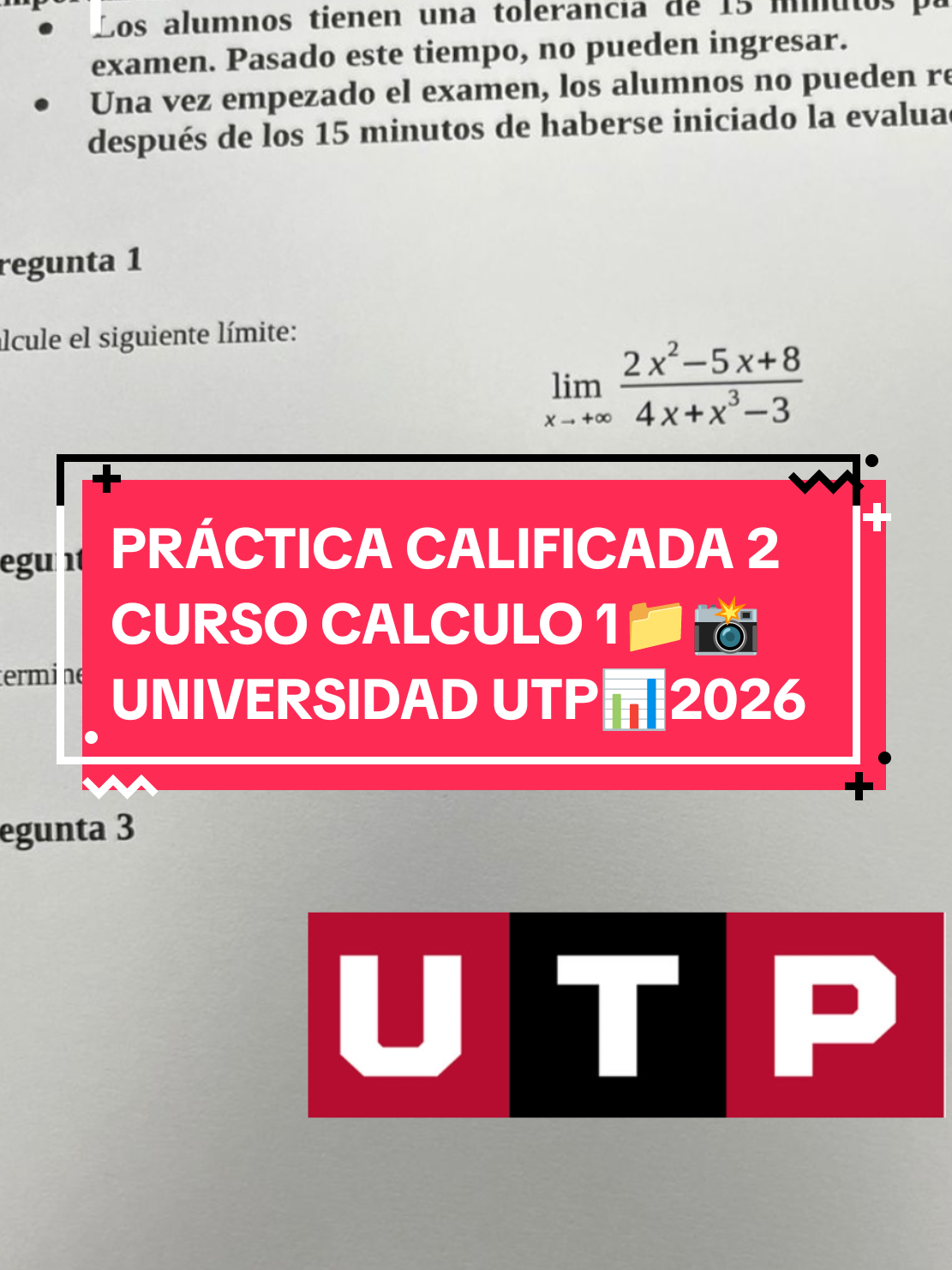 práctica calificada 2 curso calculo 1 universidad utp #calculo1 #matematica #utp #practicacalificada #examenes 
