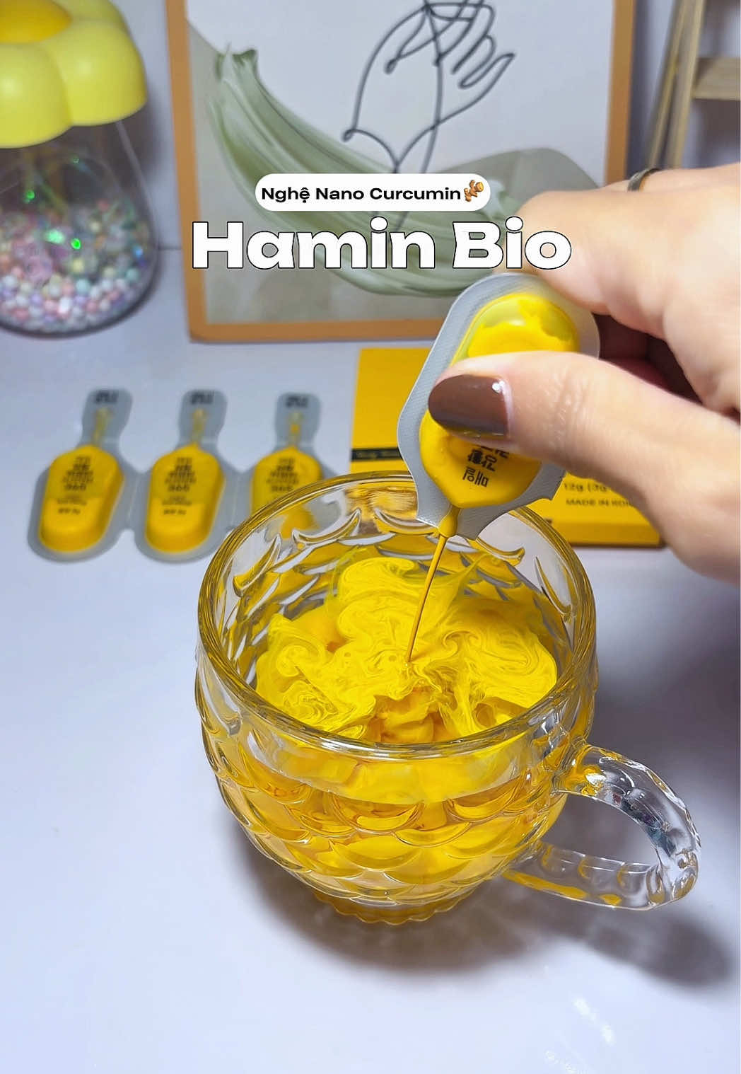 Nghệ Curcumin Nano 365 dùng mỗi ngày 1 tép hỗ trợ da đẹ.p-dạ dày khỏe 💪⤵️trà.o ngược🔥🫚😻👏🫶#Unboxing #nghehaminbio #nghenano #nghecurcumin #chamsocsuckhoechudong 