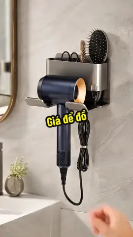Giá đỡ máy sấy tóc treo tường đa năng, không cần khoan, để máy sấy – lược – đồ cá nhân gọn gàng, giúp phòng tắm sạch đẹp tiện dùng hơn ✨ #xuhuong #dogiadung #kephongtam #kededo 