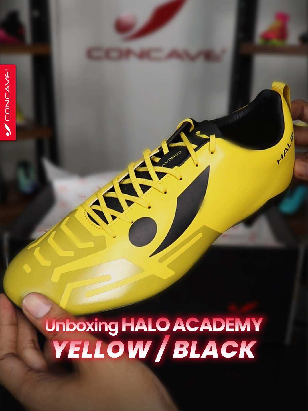 Yuk lihat lebih detail Halo Academy colorway Yellow/Black, menurutmu dari 1-10 seberapa keren colorway ini? #concaveindonesia #concave #sepatubola #HaloAcademy #concavefootball