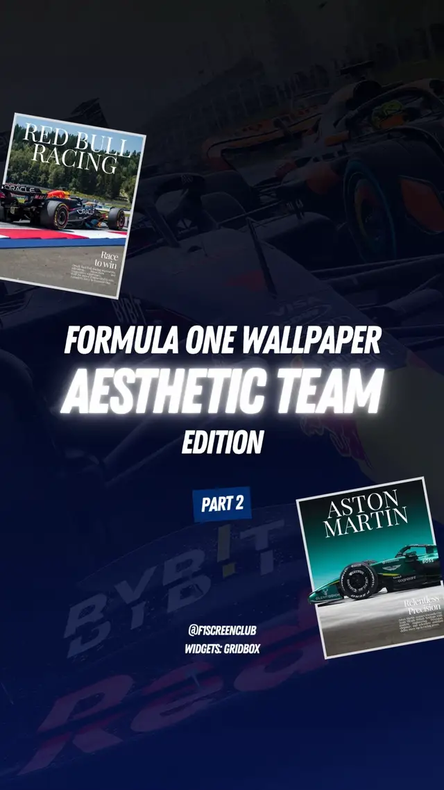 Formula 1 wallpapers inspired by aesthetic magazine covers for all F1 fans... Swipe to see your favorite teams like Scuderia Ferrari, Aston Martin, Red Bull, Mercedes, Mclaren and Williams! Comment for more wallpaper requests!❤️🙌 #Formula1 #F1 #FYP #Wallpaper #Motorsport 
