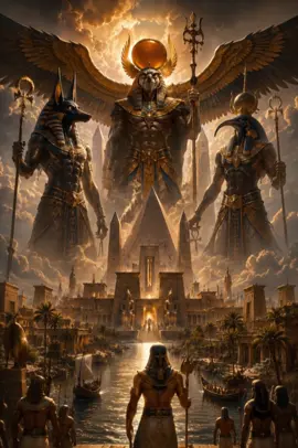 “The gods of ancient Egypt awaken once more… power, judgment, and destiny return beneath the golden skies. ⚡️🔥” #EgyptianGods #Anubis #Ra #AncientEgypt #Mythology
