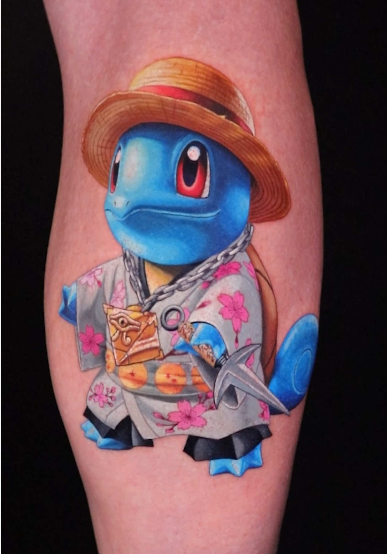 This client wanted to commemorate their love for anime and their trip to Japan! I had so much fun doing this tattoo 😊  #bleach #yugioh #pokemon #naruto #animetattoo