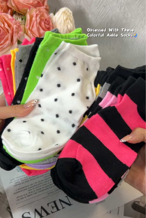 Grab Your Trendy Sock Pack Before They Sell Out!#Y2KFashion #CuteAnkleSocks #TrendySocks #PolkaDotSocks #StripedSocks