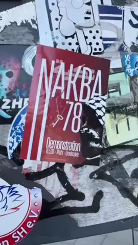 Slapping up stickers in Berlin to promote the 2026 Nakba Day demonstration. The Palestinian “Nakba” (“catastrophe” in Arabic) refers to the mass expulsion of Arabs from British Mandate Palestine during Israel’s creation (1947-49). #freepalestine