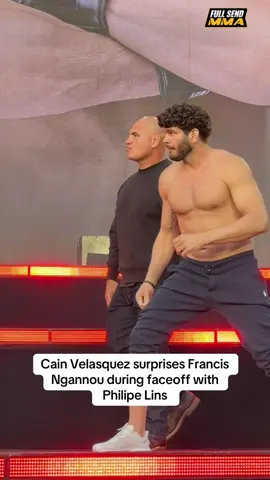 Former UFC heavyweight champion Cain Velasquez surprised Francis Ngannou during his face off with Philipe Lins during the MVP 1 ceremonial weigh ins 