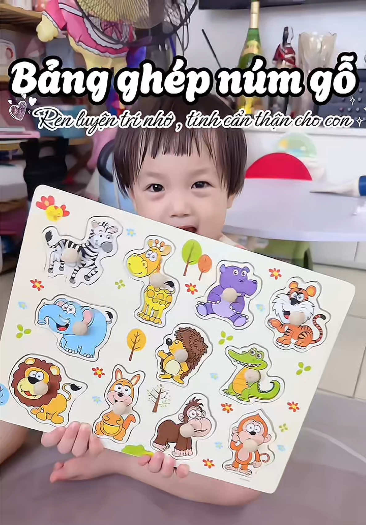 Bảng ghép núm gỗ cho bé tập nhận biết mọi thứ xung quanh đồng thời rèn luyện nhiều kĩ năng cho con ✨✨ #bangghepnumgo #giuongghepchobe #bangghep 