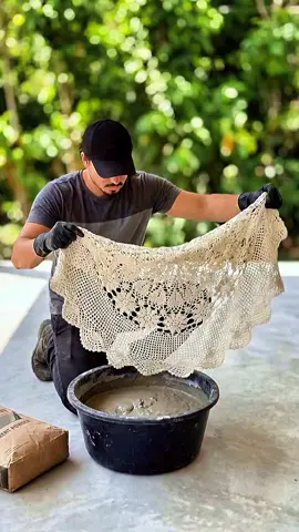 Don't throw away old table cloths! 🤯 Trust the process on this one. I dipped a basic lace cloth into concrete and the final reveal is absolutely insane. Let me know if you’d put this in your living room! 👇✨ ​#diycrafts #concreatedesign #homedecor #satisfyingdiy #viralhacks
