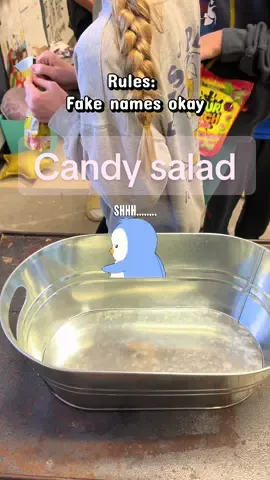 When I tell yall I was not prepared for these random names 😅 #candy #candysalad #endofschoolyear #teacher #summerloading 