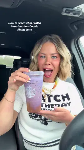 Marshmallow Cookie Shake Latte and how to order it! I came up with a fun unique  Starbucks order that is so good y’all! I know it doesn’t look like marshmallow but it sure tastes like it!! You have to try! #starbucksdrink #starbucksorder #coffeeorder #coffeetok #starbucksdrinks 