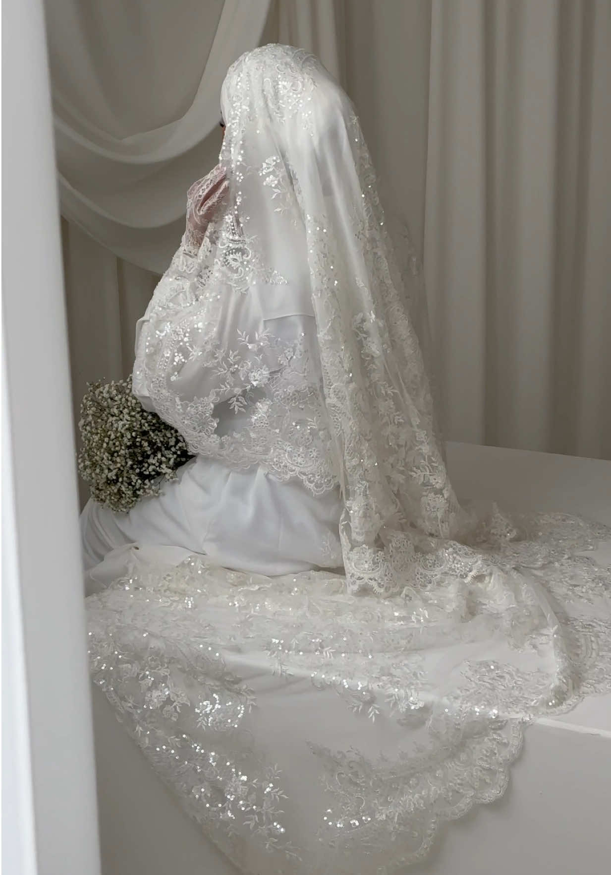The stunning Liana bridal abaya worn with the Liana veil  #BridalAbaya #nikahabaya #handmade   
