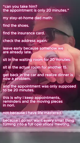 A quick appointment is never just a quick appointment. There is always the drive, the waiting, the thing you forgot, and the dinner problem waiting at the end. I keep more of that in Nori now because I do not need every small thing becoming a full operations meeting. #NoriAI #ScheduleHelp #MentalLoad #BusyLife @nori