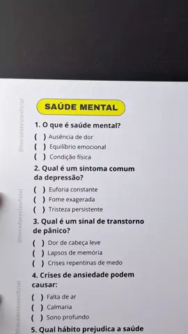 Quiz sobre saúde mental. #saudemental #depressao#transtorno #ansiedade #saude 