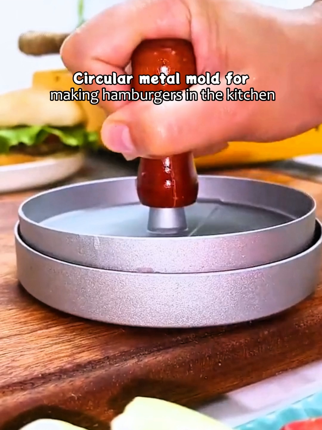 Round Burger Metal Mould Hamburger Aluminium Thick Patty Maker Grill Press Cooking Tool Kitchen for Burger Press Pizza BBQ patty maker Meat Plastic Sturdy Utensils Detachable#tiktokshop #fyppppppppppppppppppppppp #Meatpresser