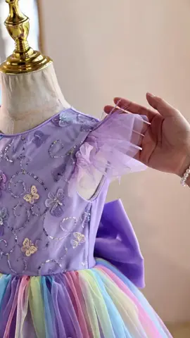 High-End Rainbow Princess Dress for Girls, Shiny Beaded Embroidery, Feather Sleeves, 3D Butterfly Decorations, Light, Lavender #stylishbabygirl #kpopkidsdress #princessdressesforkids #kidsboutique #girlydresses #prettydresses #kidskpopdress #springbirthdaydress #girlskpopdress #dressforbabygirl