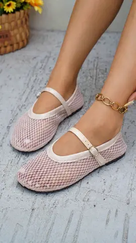 Women's Breathable Mesh Mary Jane Ballet Flats, Summer Casual Round Toe Lightweight Shoes, Comfortable Textile Upper, Rubber Sole casualshoes shoesfootwear cutebarefootshoes bestnurseshoes meshballetflats sandalsforsummer flipflopsforwomen breathablefootwear bestflipflops shoesforsummer