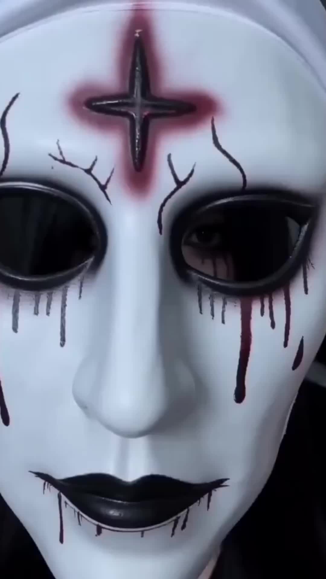 Nun Horror Mask, Halloween Mask, Small Town Nun Mask, Cosplay Costume, Creepy Horror Headpiece with Cross Decoration, Full-Face Horror Mask, Witch Mask, Halloween-Specific #halfwaytohalloween #halloweencostumeideas #cosplayprops #creativemasks #halloweenlookhalloween #lastminutehalloweencostumes #festivalmask #halloweencostumep #halloweencostumeideasblackhair #cosplaytools