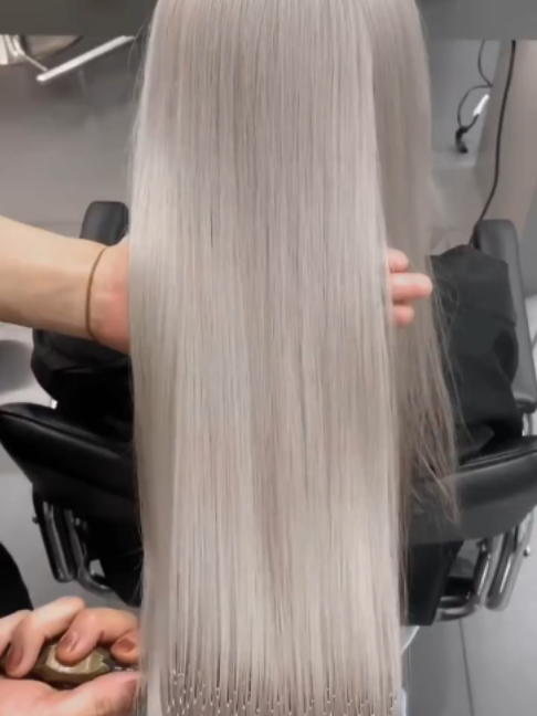 Pearl white hair color is absolutely stunning! #haircolor #dyedhair #newhair #prettyhair #hairtok #trendyhair #hairvideo #asianhair #viralhair #hairdye