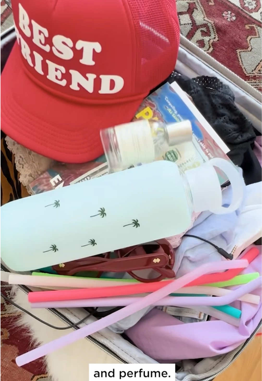 Last-minute girls trip essentials. For SPF afternoons, pool fries, and leaving your phone in another room. And the most important thing—the only things on this trip with good judgment. ##girlstrip##packwithme##watertok