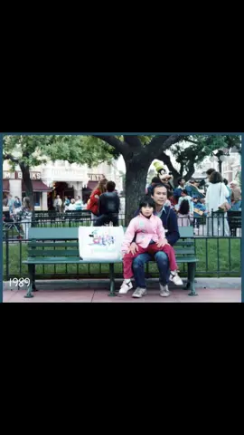 Thank you to the wonderful cast members  at Disneyland who helped move the Bench in the right spot so I can recreate this picture of my father and I 35 years ago ❤️ #imjustakid #disneyland #thenandnow #nostalgia #fyp