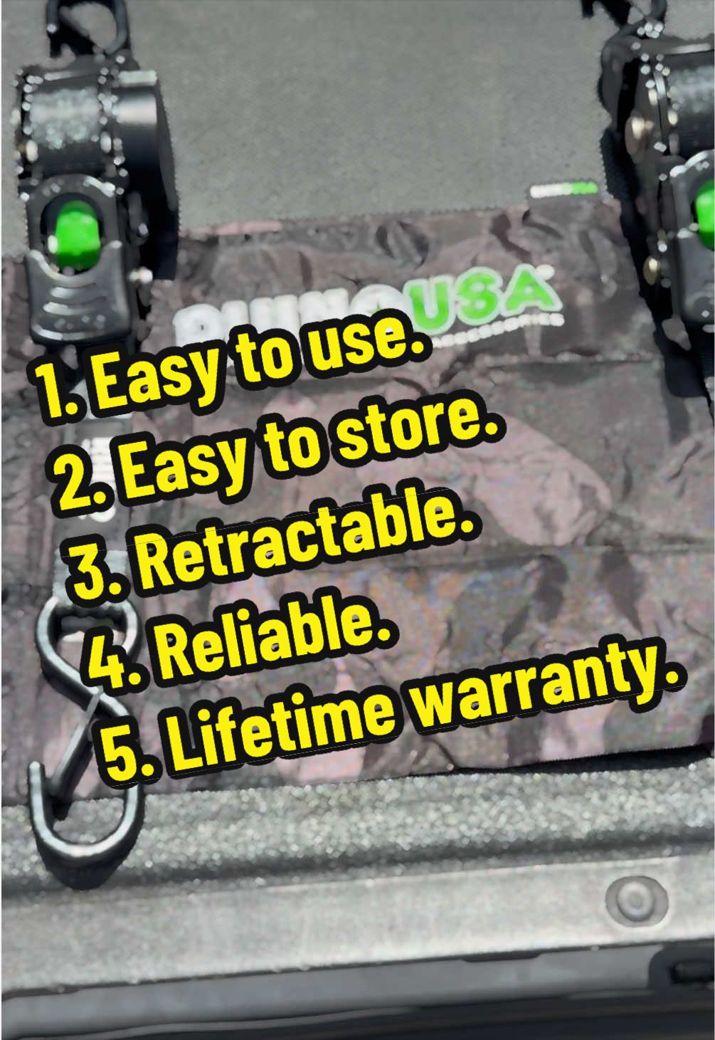 Make hauling easier with these heavy-duty retractable tie-down straps. Whether you’re transporting a motorcycle, ATV, mower, toolbox, furniture, or camping gear, these ratchet straps provide a secure hold without the hassle of loose, tangled webbing. The retractable design keeps everything neat and ready to use, while the durable hooks and strong strap material help keep your cargo safe on the road. A smart addition to any truck, trailer, garage, or work vehicle. #TruckAccessories #RatchetStraps #CargoTieDowns #HaulingGear #TrailerAccessories