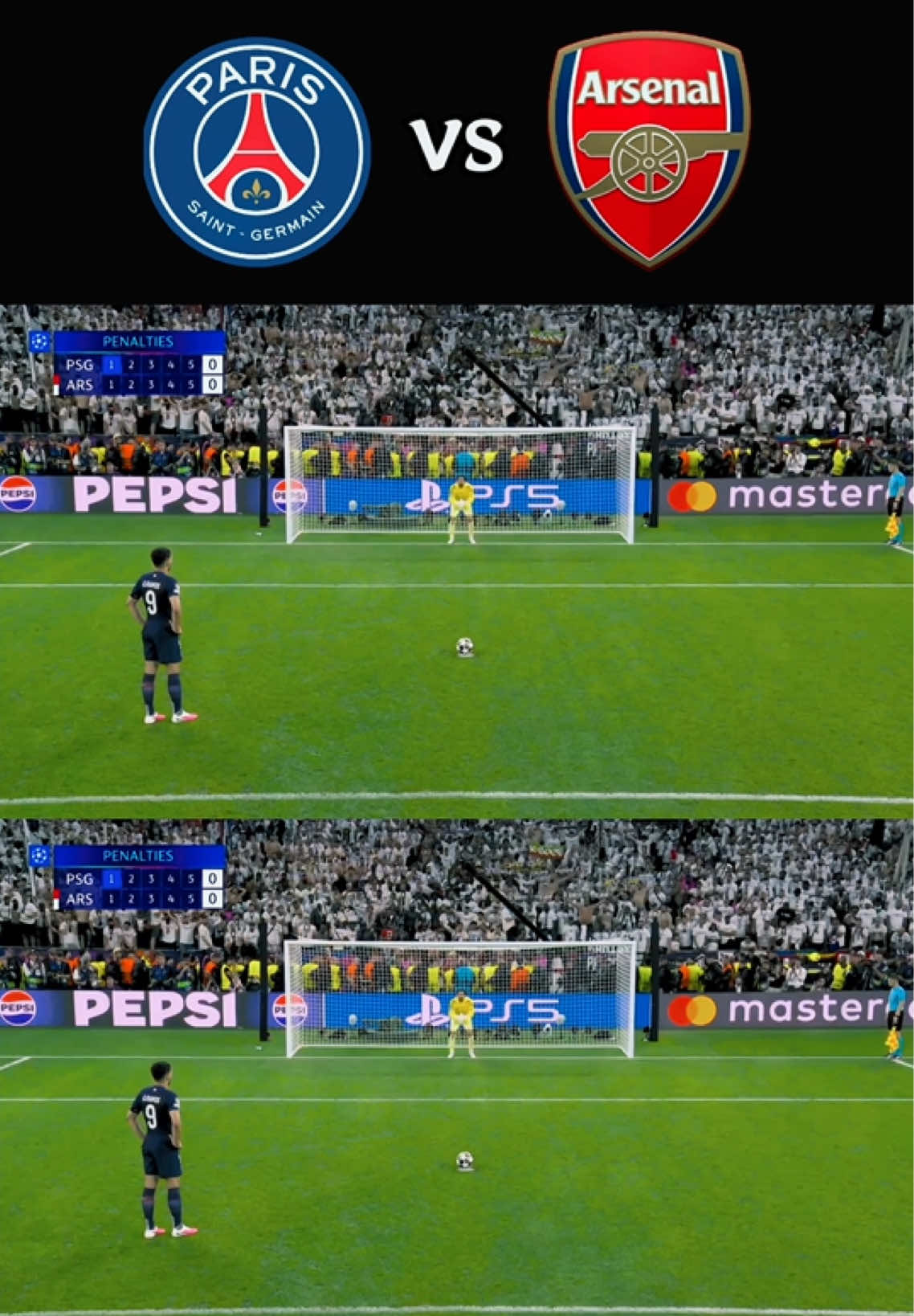 ⚽Full penalty shootout: PSG vs Arsenal. Eze blazes wide, Mendes' spot kick saved, Gabriel misses the fifth penalty.⚽ #PSG #Arsenal #ChampionsLeague #UCLFinal