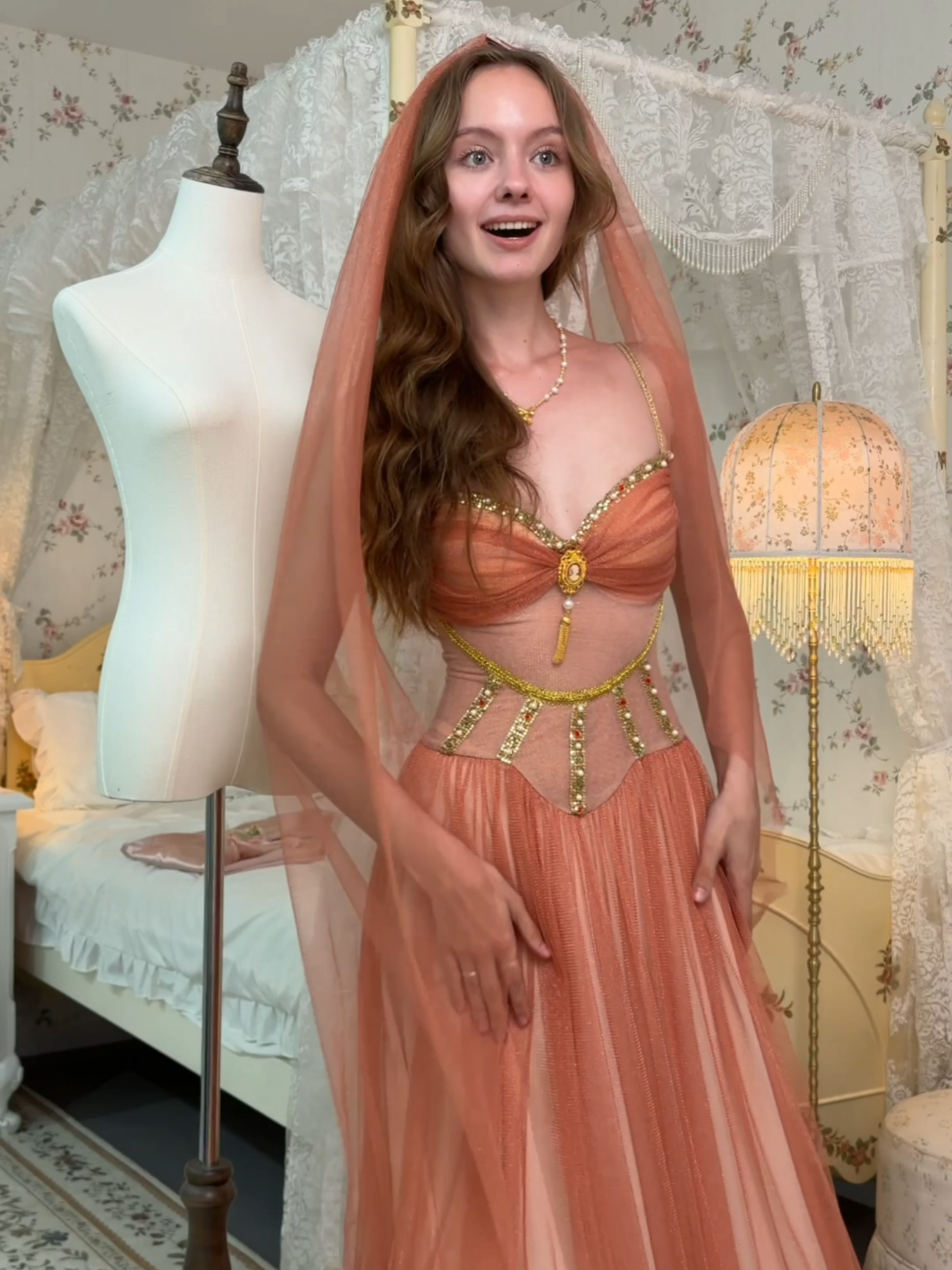 My long-awaited dream dress! 🏜️Sahara Rose Corset/Dress 👉More details available via link in bio. #lacemade #fairycoreoutfits #muralart#princessdresses #vintagevibe