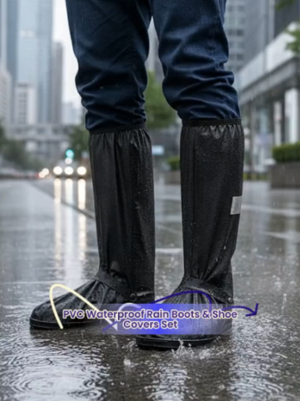 Waterproof Durable Non-Slip Shoe Covers, High-Top Reusable