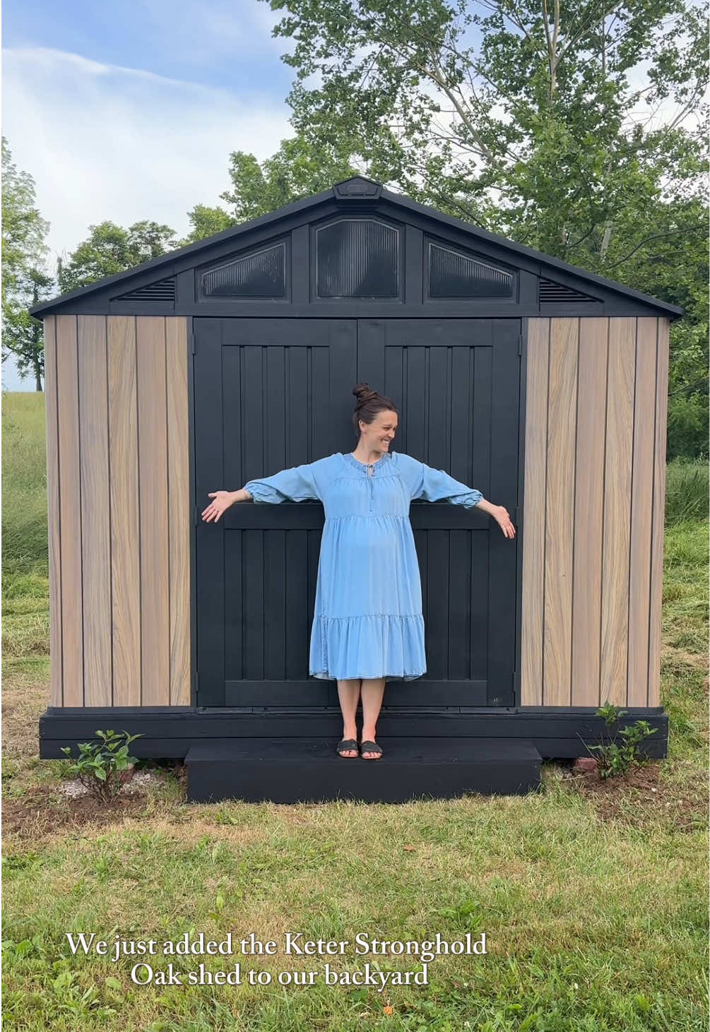 Our backyard just got a little upgrade 🤍 — We added the Keter Stronghold Oak Shed and it instantly made our space feel more organized and put together. No more clutter sitting around—everything finally has a place. I love the premium wood-look finish without any of the upkeep. It’s durable, all-weather resistant, and fits right into our garden like it was always meant to be there. Be honest… does your backyard need this too? @Keter USA  #backyardupgrade #gardenvibes #outdoorliving #Ad #KeterPartner