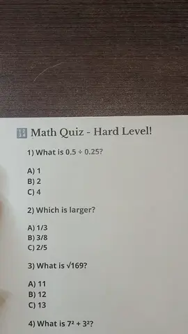 🔢 Math Quiz - Hard Level! - Can You Get 7/7? #quiz #quiztime #trivia #answer #math 