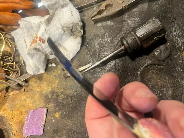 I get these as flat cut plain looking steel. This is the they look like when they get sent out. A lot of work goes into each blade. 