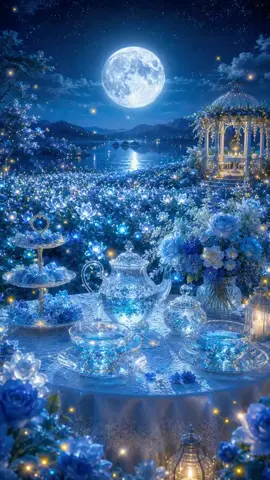 幻想的な青い月夜のお茶会。A fairytale moment under the moon. 🌙☕️💙 ​#幻想的  #fantasy #moonlight  ​#aesthetic  #癒し ​  ​ 