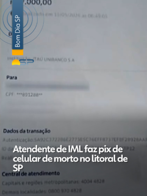 Polícia investiga - Um atendente de necrotério foi preso suspeito de usar o celular de um homem morto para fazer uma transferência via Pix no valor de R$ 7 mil para a própria conta bancária em Santos, no litoral de São Paulo. Daniel Nathan Ribeiro Andrade, de 36 anos, é investigado pela Corregedoria da Polícia Civil. A vítima morreu após sofrer um acidente enquanto conduzia uma motocicleta na Avenida Mário Covas, na madrugada do dia 15 de maio. De acordo com a Secretaria de Segurança Pública de São Paulo (SSP-SP), o homem perdeu o controle da direção e bateu contra um poste de iluminação. A esposa da vítima foi encerrar a conta bancária do marido no dia 24 de maio, quando viu uma transferência em um horário em que ele já estava morto. A mulher pesquisou o nome de quem recebeu a quantia e descobriu que Daniel era um funcionário do Instituto Médico Legal (IML) de Santos. A viúva registrou um boletim de ocorrência (BO) no 3° Distrito Policial (DP) da cidade, afirmando que o corpo do motociclista foi levado ao IML por volta das 3h26 do dia do acidente. O comprovante, obtido pela TV Tribuna, afiliada da Globo, mostra que a transferência foi realizada para Daniel às 6h49. Conforme relatado pela viúva no BO, a família conseguiu informações sobre o motociclista no IML, por volta das 9h. O reconhecimento do corpo só aconteceu às 11h, quando o celular do homem foi entregue danificado e aparentando estar quebrado. A viúva também sugeriu uma possível manipulação, pois acessou o celular e constatou que não havia mais registros de mensagens e mídias no aplicativo WhatsApp. Segundo a mulher, a última visualização aconteceu às 8h22 do dia da morte, 