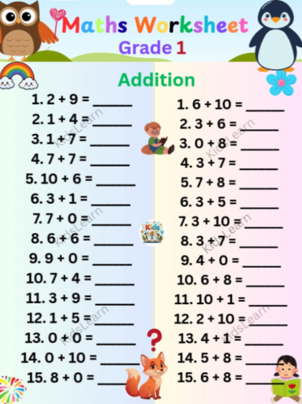 Grade 1 math worksheet - Addition Practice Great for grade 1 students, parents and Teachers. If you like this please like share and follow us for more worksheets. #Grade1 #KidsMath #grade1math #kidsschool