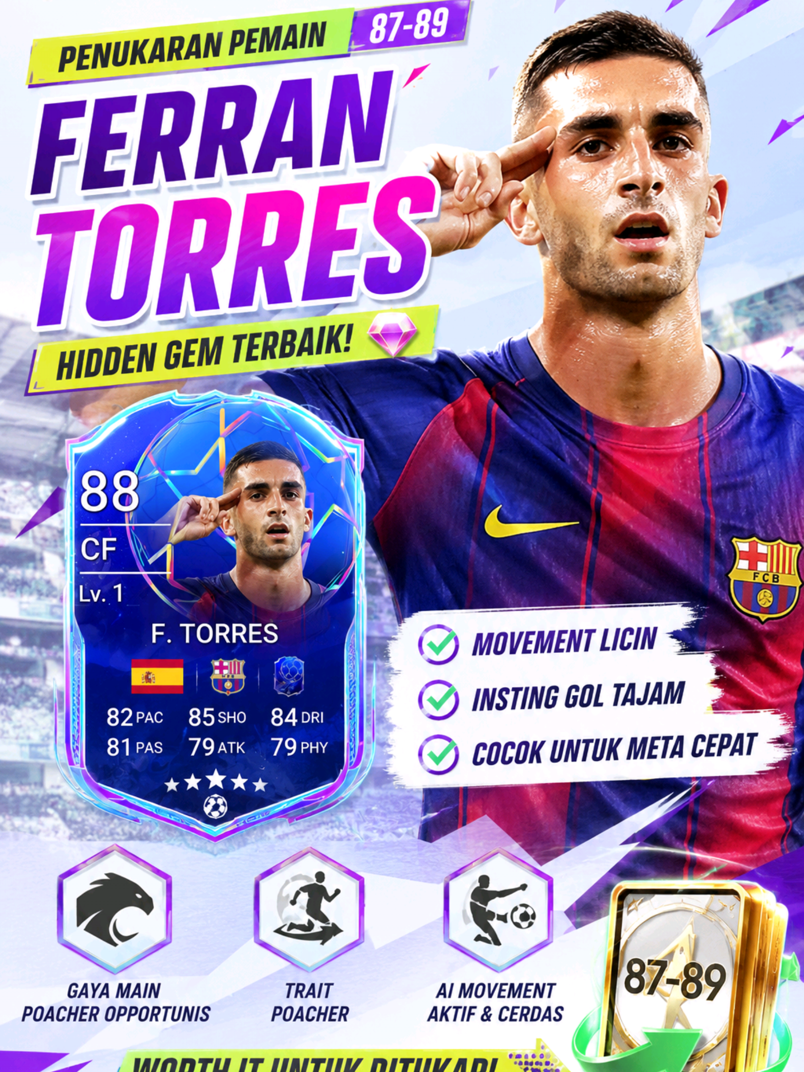 Hidden Gem Terbaik Penukaran 87-89?! Ferran Torres Jawabannya 🔥🔥 #fyp #fypシ #totalfootball #totalfootballindo #totalfootballvng 