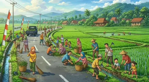 gotong royong bersama para warga #fypage #fypシ゚ #anime #ghiblistudios #sawah 