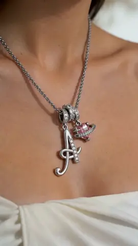 POV: Your initials just got a glow-up ✨ Sparkling initial necklace with a charm? YES. #InitialNecklace #PersonalizedJewelry #TikTokMadeMeBuyIt #FashionJewelry