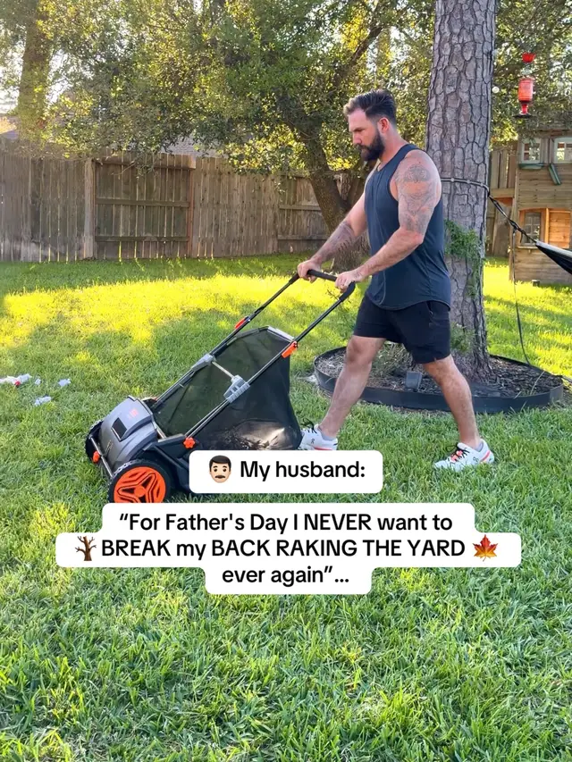 Lawn MUST HAVE if you like to work smarter not harder 👏🏻 y’all this lawn sweeper is picking up things in the grass we didn’t even know were there 😂 we have the 21”! #dealsforyoudays #summerwins #fathersdaygift #giftfordad #giftformen 
