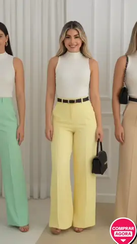 Calça Pantalona Feminina Cintura Alta com Bolso e Zíper Tecido Duna | Tendência 2026  #calcapantalona #calcafemenina #foryou #viralvideo 