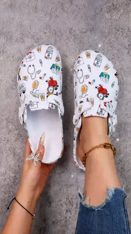 Women's Cartoon Print Hollow Out Shoes, Eva Summer Non-Slip Work Shoes, Lightweight Flat Soft Sole, Adjustable Buckle Slip-On Beach Garden Slippers #sandals #summershoes #cutesandals #shoesforwomen #summerflipflops #womanshoes #womensslides #onlinecuteshoes #ootdshoes #womensslippers