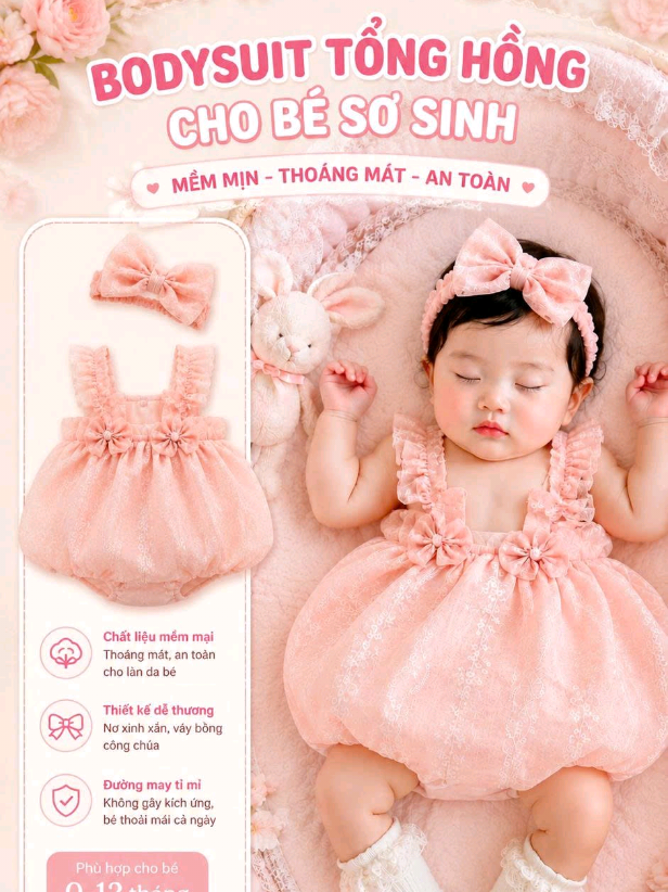 Biến hình thành công chúa nhỏ bồng bềnh siêu cấp đáng yêu cho ngày đầy tháng thôi các mẹ ơi! Set bodysuit tơ voan tông hồng kèm bờm nơ, nhìn là muốn cưng nựng ngay thôi ạ 🥰👇 #thoitrangtreem #vaychobe #vaycongchua #thoitrangmevabe #babyfashion 