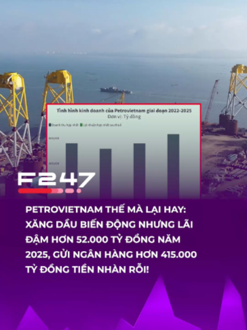 Bất chấp biến động giá xăng dầu, Petrovietnam công bố lợi nhuận sau thuế năm 2025 gần 52.379 tỷ đồng và sở hữu nguồn tiền nhàn rỗi hơn 415.000 tỷ đồng. #f247 #tiktoknews #fyp