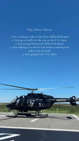 Found a ride to the U.S. Open. #PeterMillar #Helicopter #HorrorMovies #HeicopterRide #USOpen 