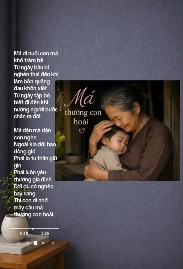 Má ơi nuôi con má khổ trăm bề Từ ngày bầu bí nghén thai đến khi lâm bồn quặng đau khôn xiết Từ ngày tập bò biết đi đến khi nương người bước chân ra đời. Má dặn mà dặn con nghe Ngoài kia đời bao dông gió Phải lo tu thân giữ gìn Phải luôn yêu thương gia đình Đời dù có nghèo hay sang Thì con ơi nhớ mấy câu má thương con hoài. #nhachaymoingay #bolerohaynhat #bolero 