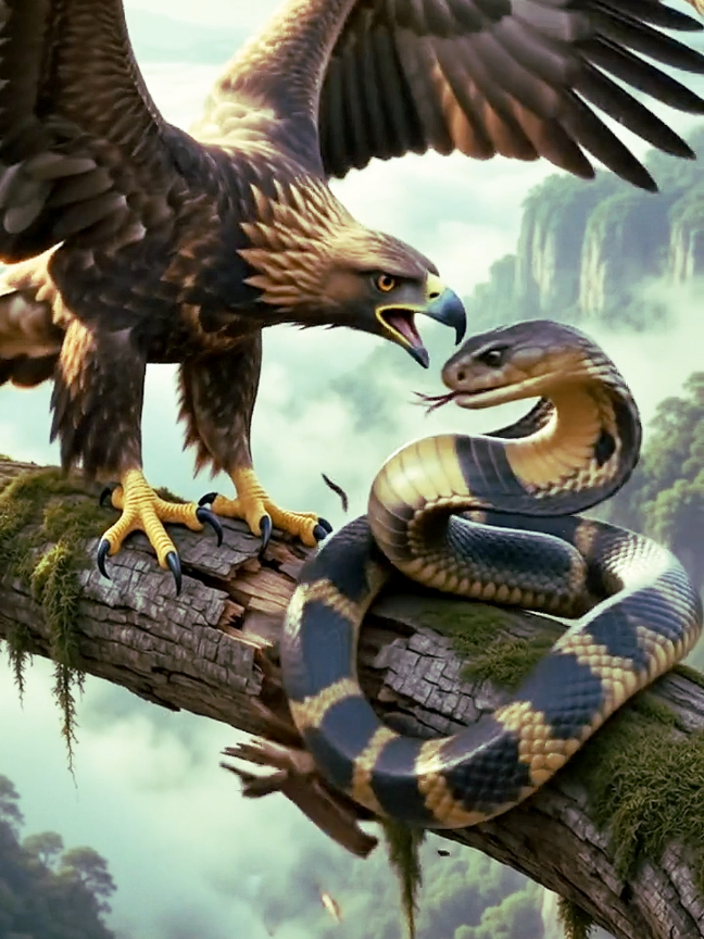 🔥 survival nature never stops amazing us. 🦅🐍 Who do you think wins this epic showdown? #goldeneagle  #CobraBattle #WildlifeAction #NatureLovers #ViralWildlife