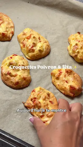 ✨Croquettes Poivron Rouge & fêta✨ Pour un apéro ou un plat ➰Recette ➰ -   100g de fêta  -   1 poivron rouge -   2 œufs -   2 cas de farine de riz => Mixes le tout et mélanges bien. Formes tes croquettes sur une plaque allant au four avec du papier cuisson et Hop au four 20min à 180C #recettefacile #croquette #thon #aperodinatoire #apero recette rapide