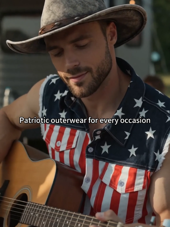 Sharp patriotic vest, rugged cowboy look for every holiday #vest #TikTokShopDealsforYouDays #unitedstates #patriotic #fyp 
